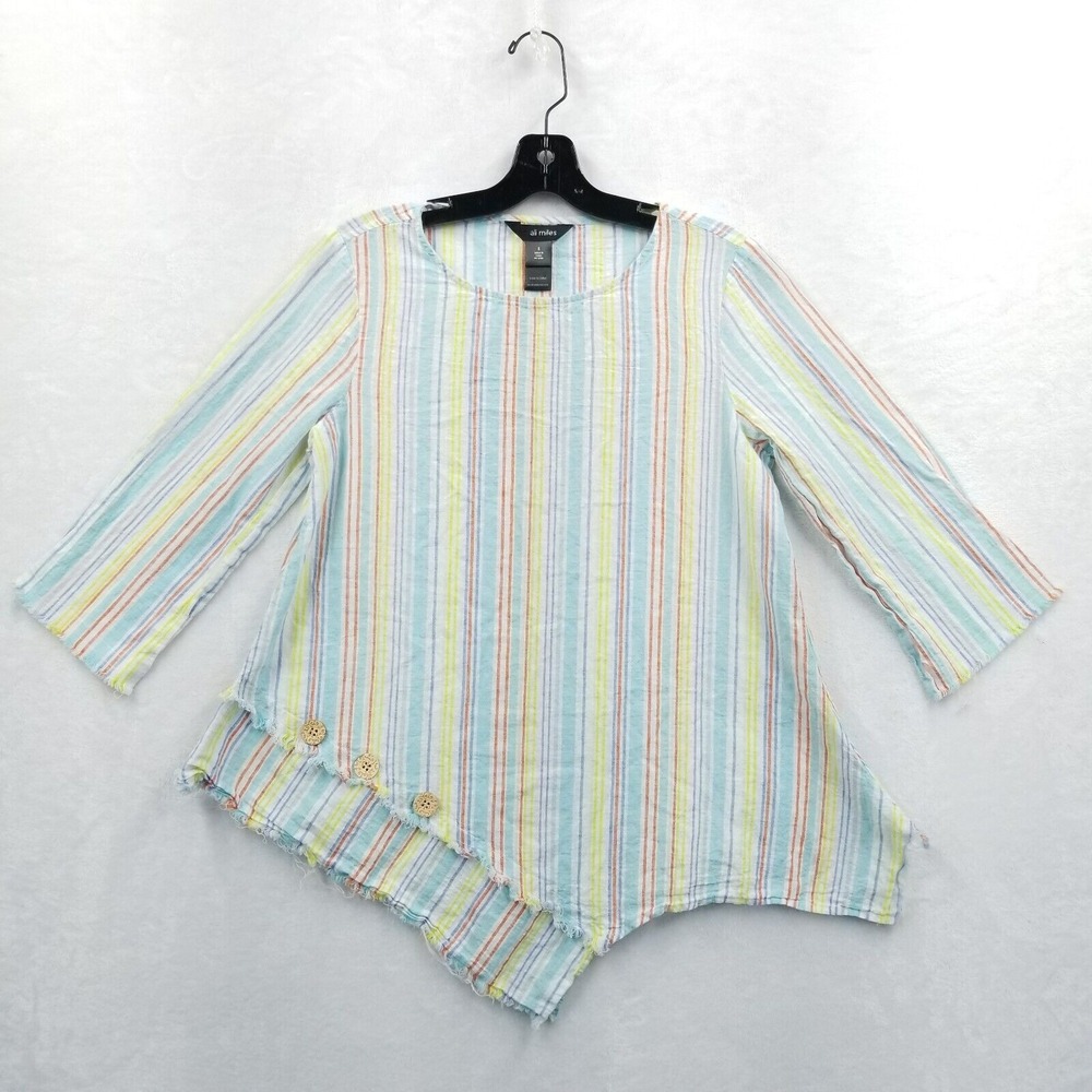 Ali Miles Tunic Women S Multicolor Striped Linen Cotton Asymmetrical Casual Top